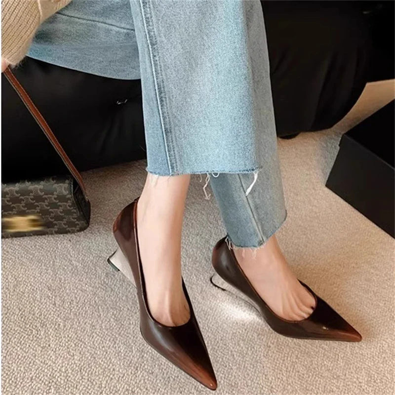 vzyzv -   Sexy Pointed Toe Wedges Women Shoes Fashion Show Solid Color Elegant Ladies Shoes Feast Comfy Zapatos Mujer  Tendencia