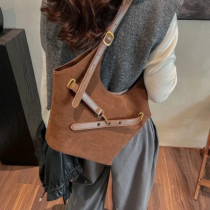 vzyzv  -  Winter Retro Faux Suede Soft  Shoulder Bags For Women New Autumn Winter Simple Bucket Bag Korean Fashion Luxury Handbags