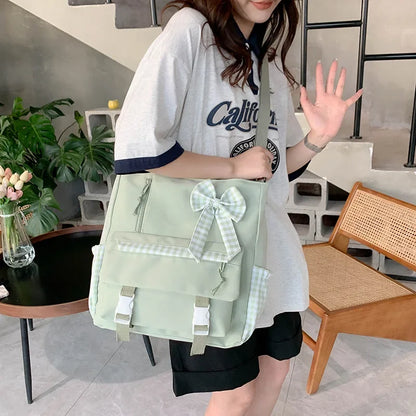 vzyzv  -   Fashion Kawaii Cute Bow Plaid Underarm Bag Casual Simple Japanese Chic Crossbody Bags Sweet Women  Y2k Shoulder Handbags