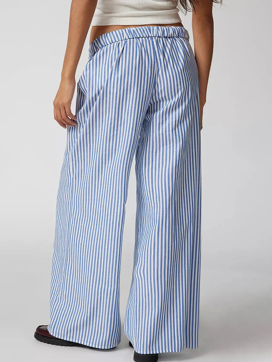 vzyzv -  Summer Striped Casual Pants Women 2024 New Rise Low Waist Chic Drawstring Trouser Simple Fashion Wide Leg Pant Female Bottom