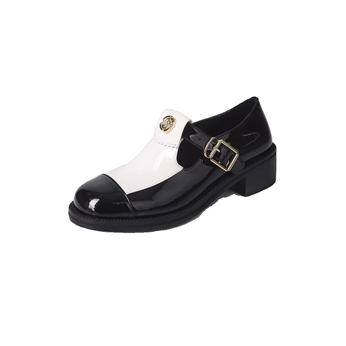 vzyzv  -  Metal Flower Heeled Sandals Round Toe Shoes For Woman Patent Leather Zapatos De Tacón Mujer Elegantes Belt Buckle صنادل بكعب