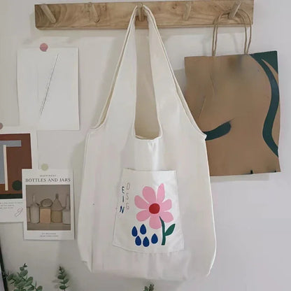 vzyzv  -  Canvas Women Sweet Flower Print Tote Bags Korean Vintage Trendy Chic Handbag High-capacity Casual Y2k Shoulder Underarm Bag