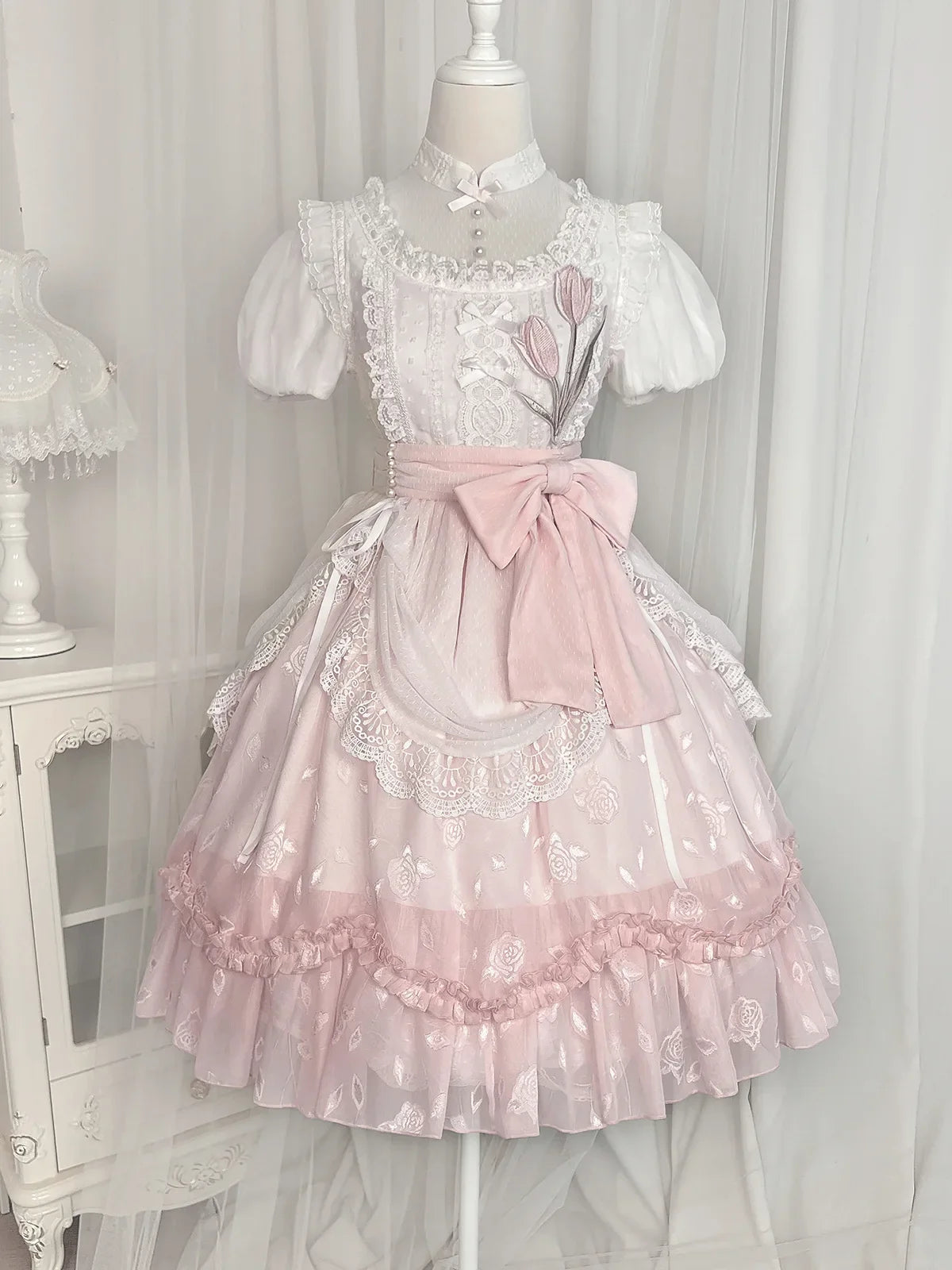 vzyzv  -  Lolita Elegant Girl Dress Op Super Fairy Lace Sweet Birthday Short-Sleeved Everyday