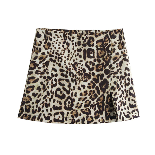 vzyzv  -  Women's Sexy Elegant Leopard Print Slim Skirt Female New Fashion Versatile High Waist Zipper Hem Slit Casual Mini Skirt