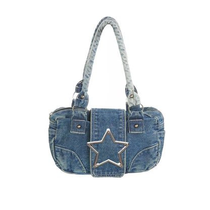 vzyzv  -  Korean Fashion Vintage Metal Star Aesthetic Denim Women Underarm Shoulder Bag New Y2k Streetwear Ladies Purses and Handbags