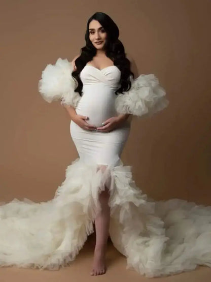 nvxiot  -  Ivory Mermaid Maternity Dresses for Photo Shoot Mixi Tulle Split Maternity Gowns Custom Made Bathrobe Sleepwear