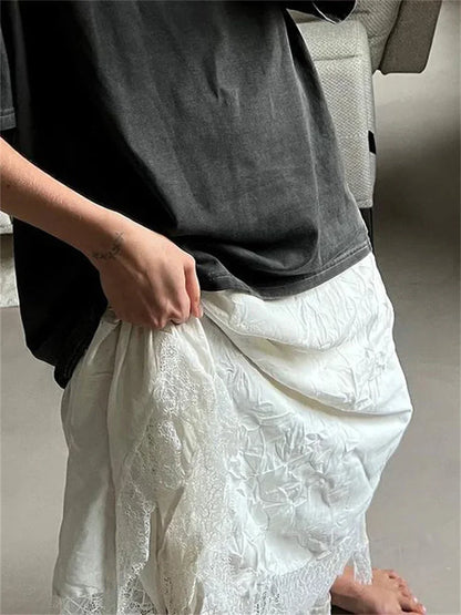 vzyzv  -  White Lace Patchwork Maxi Skirt Female High Waist Slim Elegant Solid Streetwear Autumn  For Women Long Skirt Clothes