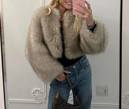 vzyzv  -  Fashion Faux Fur Jacket Coat Women Streetwear Warm Fluffy Solid Loose Long Sleeve V Neck Female Cardigan Winter Outwear