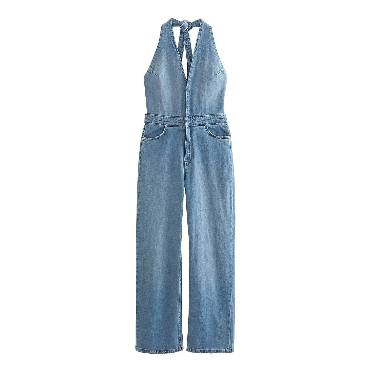 vzyzv  -  New Women Denim Jumpsuit Lace-up Sleeveless Jean Overalls Jumpsuits Backless Streetwear Female Fashion V-Neck Lady Rompers