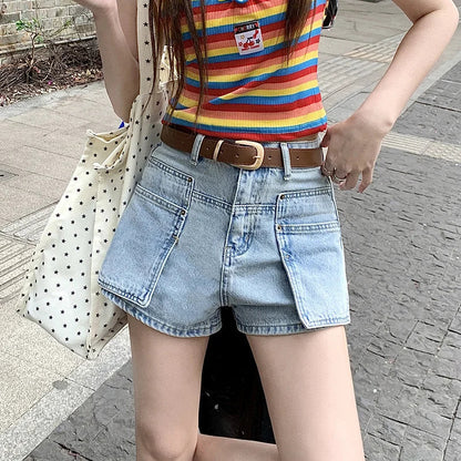 vzyzv  -   Women's Light Blue High Waisted Denim Shorts Summer Young Girl Vintage American Street Style Female Loose Mini Jeans