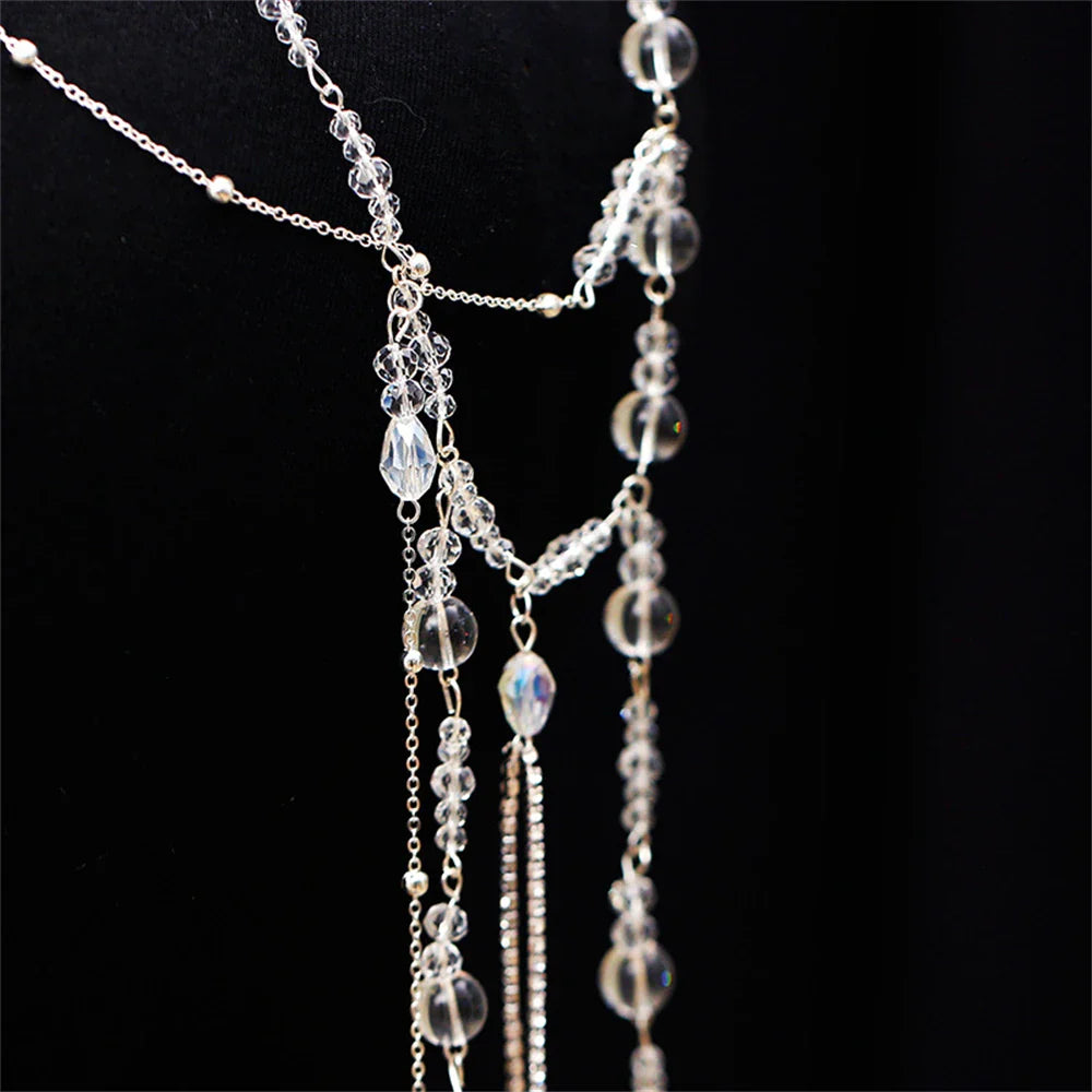 vzyzv  -  Korean Style Bride Crystal Tassel Fairy Hair Accessories Exquisite Handmade Beaded Eyebrow Center Pendant Chain Wedding Headwear