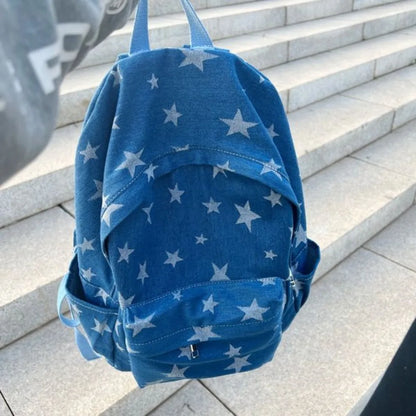 vzyzv  -  Y2k Star Print Aesthetic Denim Backpacks Korean Vintage High-capacity Fashion Students Schoolbags Casual Trendy Unisex Mochilas