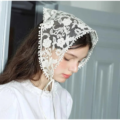 vzyzv  -  Lace Hair Scarf Women's Retro Triangular Headband Korean Version Ins Cinderella Headscarf Estate Girl Hair Accessories Gift