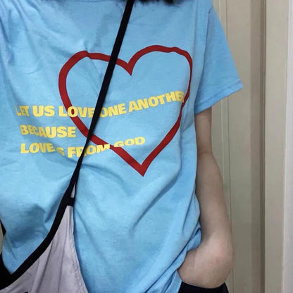 vzyzv -  Let Us Love One Another Letters Printing Women Chic T Shirts Short Sleeve Loose Cotton Casual Summer Tops Kpop 90's Tees 2024