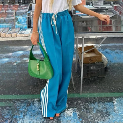 vzyzv  -  Women Y2k Wide Leg Track Pants Baggy Striped Joggers Sweatpants Elastic Waist Color Block Parachute Pants with Pockets