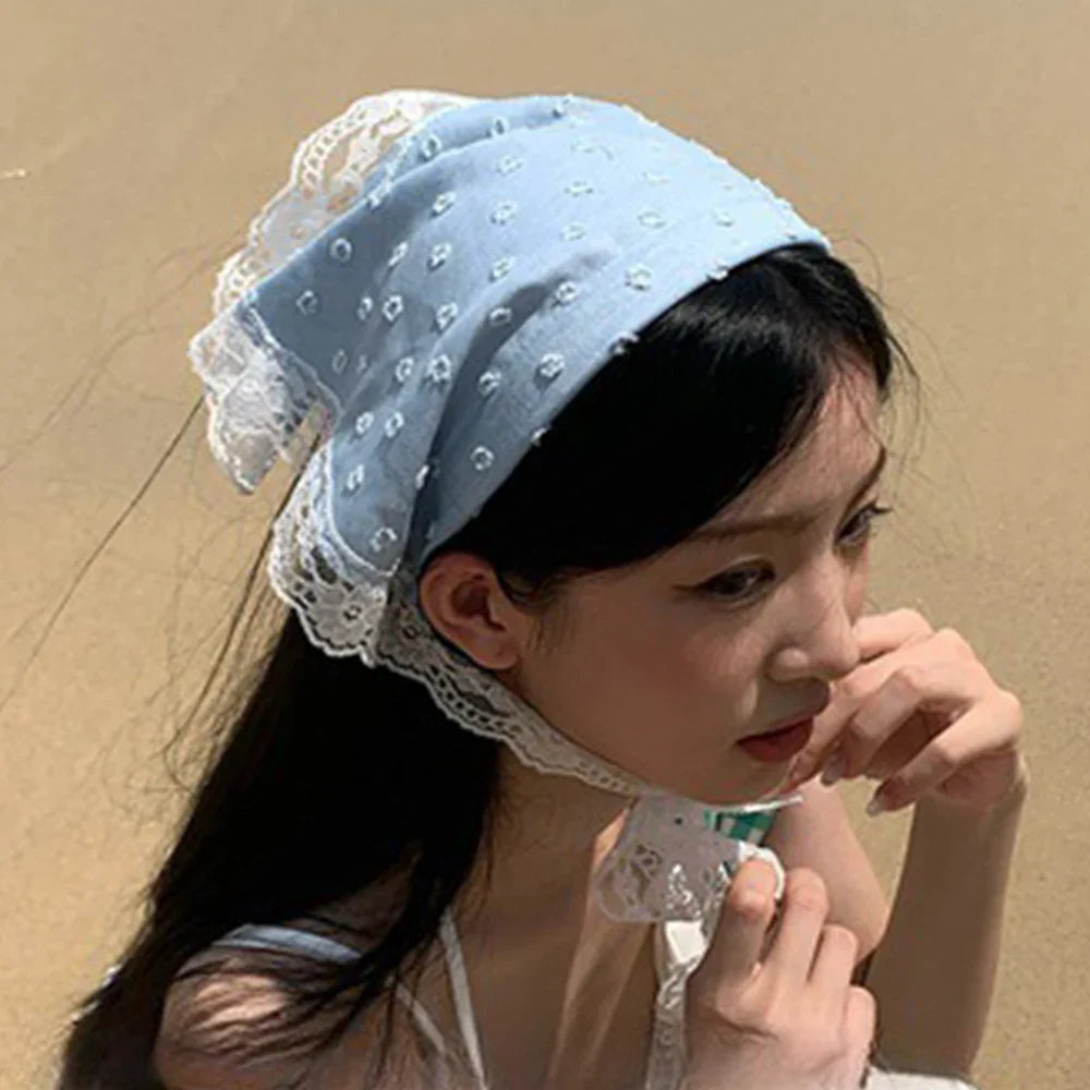 vzyzv  -  Fairy Bow Floral Lace Triangle Headband Women Girl Korean Band Fungus Edge Hair Hoop INS Popular Pastoral Style Bandana Turbans