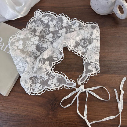 vzyzv -  French White Lace Flower Scarf Women's Summer Sweet Tied Hair Headscarf Triangle Scarf Clothing Accessories