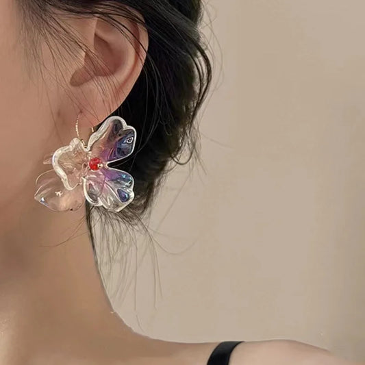 vzyzv  -  Korea Hyperbole White Transparent Flower Earrings for Women New Cute Sweet Acrylic Big Floral Earring Trendy Jewelry