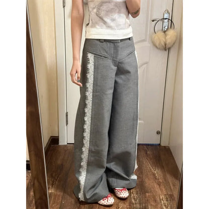 vzyzv  -  Lace Patchwork High Street Baggy Pant Spliced High Waist Wide Leg Trouser Elegant Office Lady Loose Pant Vintage Women Clothing