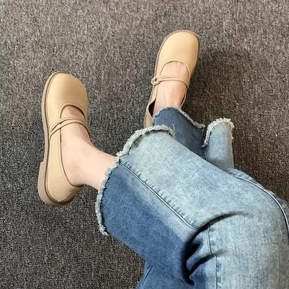 vzyzv  -  All-Match Casual Woman Shoe Female Footwear Round Toe Shallow Mouth Oxfords Dress Comfortable Summer Retro Leather New Flat PU R