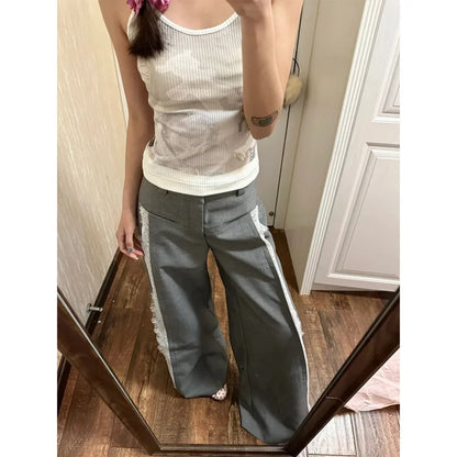 vzyzv  -  Lace Patchwork High Street Baggy Pant Spliced High Waist Wide Leg Trouser Elegant Office Lady Loose Pant Vintage Women Clothing