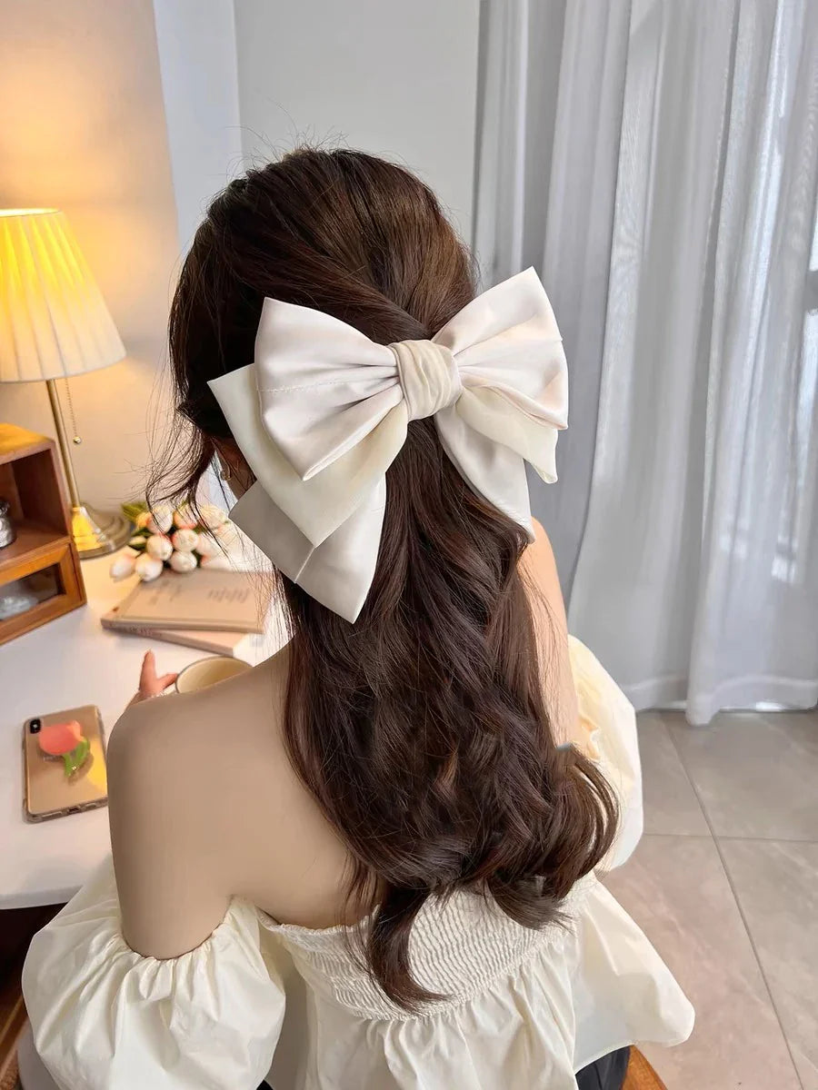 vzyzv  -  Korean Solid Color Bowknot Hair Clips for Women Girls Trendy Big Bow Clip Ponytail Clips Barrettes Pin Accessories