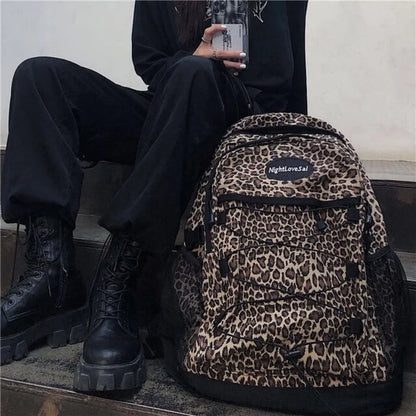 vzyzv  -  Trendy Casual Leopard Print Women's Backpack Korean Large Capacity Versatile Leisure Schoolbag Y2k Unisex Travel Backpack