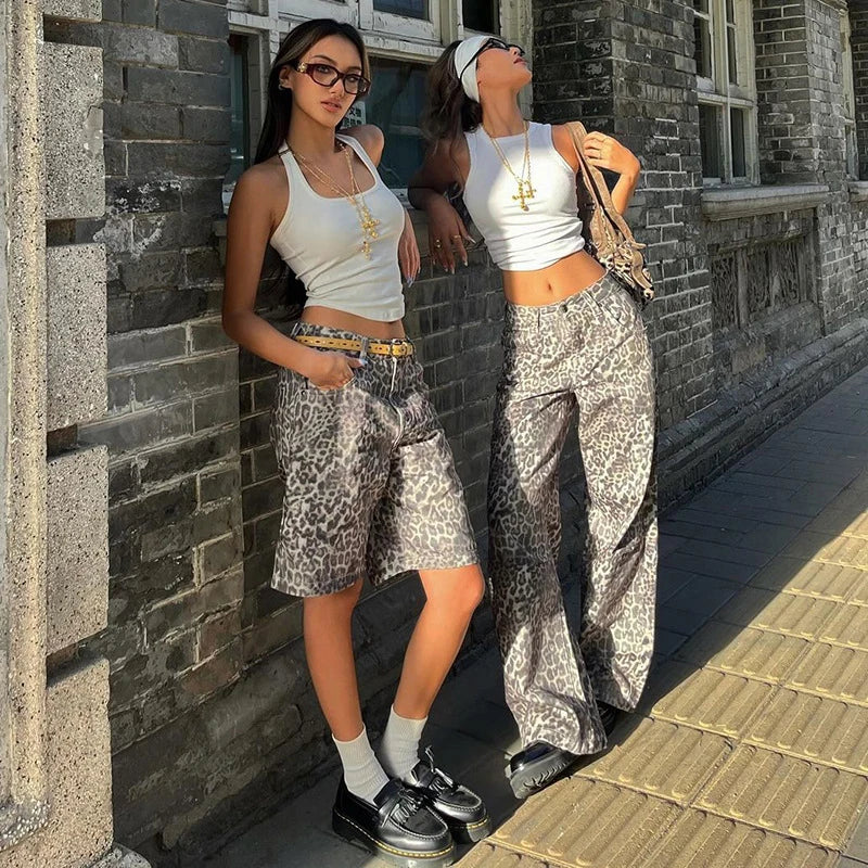 TAVIMART  -  New Leopard Print Retro Straight Long Pants For Women Loose Slightly Flared Trousers Female Streetwear Club Party Pants