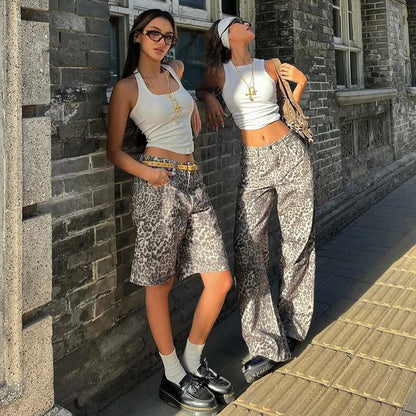 TAVIMART  -  New Leopard Print Retro Straight Long Pants For Women Loose Slightly Flared Trousers Female Streetwear Club Party Pants