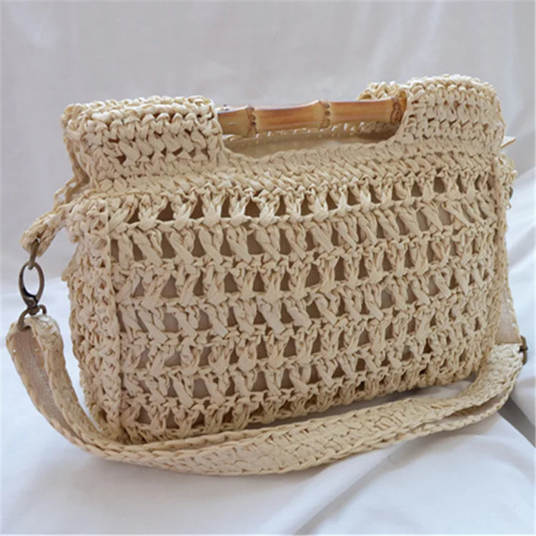 vzyzv -  Fashion Bamboo Handle Straw Bags Designer Women Handbags Luxury Wicker Woven Shoulder Bags Summer Beach Rattan Purses Large Tote