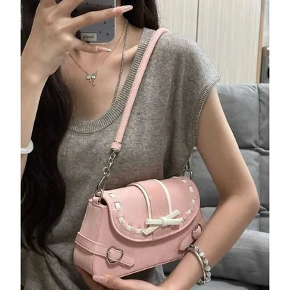 vzyzv  -  Pink Y2k Womens Shoulder Bag Elegant Fashion Casual Bow Sweet Handbags Exquisite Literary Korean Style New Aesthetic Bag