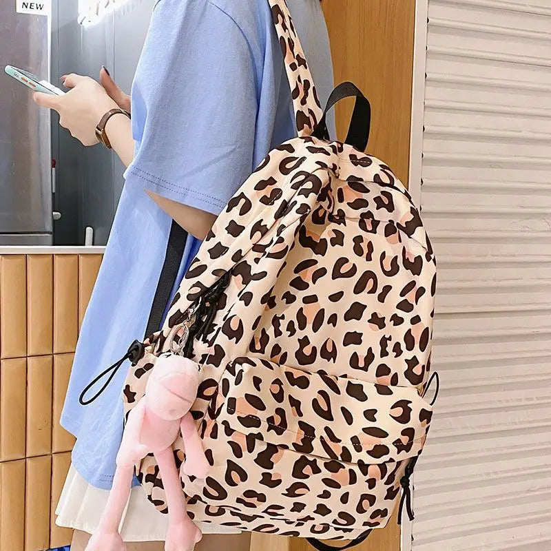 vzyzv  -  Leopard Print Backpack for Female Korean Casual High School Large Capacity Backpack Students Backpack for College Bags