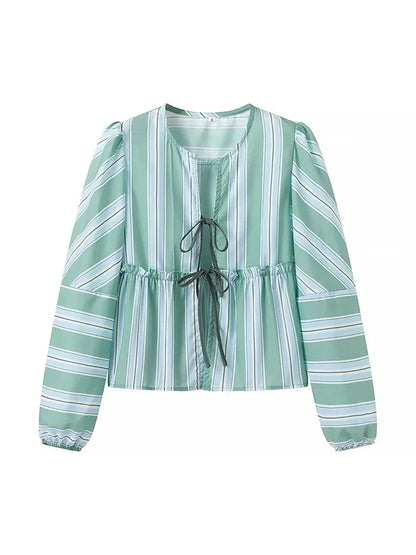 vzyzv -  Summer Holiday Style Casual Striped Print Loose Tops With Shorts Suit Women Two Pieces Suit Beach Style Green Blouse With Pants