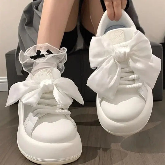 vzyzv -  Kawaii Bow White Sneakers for Women Platform Sports Shoes Tennis Female Flats Spring Summer 2024 Vintage Cute Korean Fashion