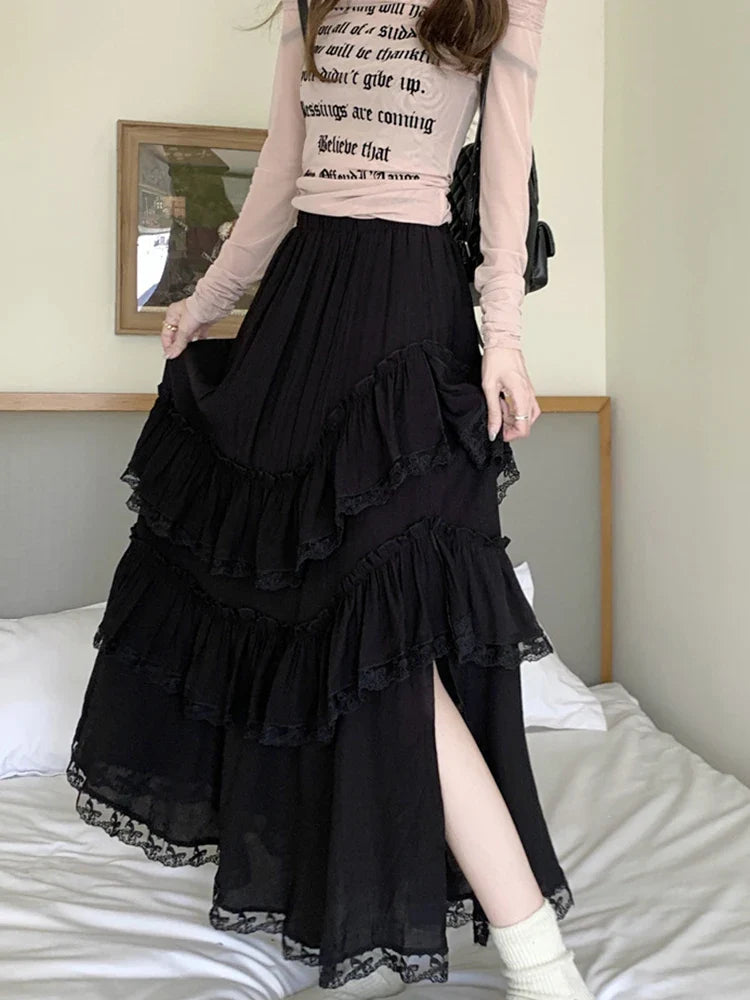 vzyzv -  Fashion Skirts for Women Streetwear Party French Style Skirts Solid Lace Split Mermaid Sweet Midi 2024 New Spring Summer Skirts