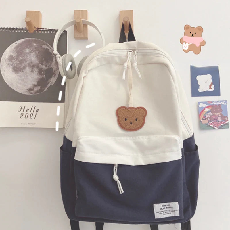 vzyzv  -  Women Korean Harajuku Students Backpack Simple Contrast Color Patchwork Casual Backpacks Kawaii All Match Girls Y2k Schoolbags