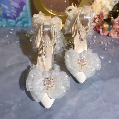 nvxiot  -  Elegant Womens Dress Shoes White Lolita Mary Jane Shoes Woman 2024 Luxury Designer Pearl Lolita Sandals Sling Back Heels Women