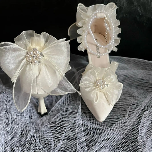 nvxiot  -   New French Girl Fairy Bow Sweet Wedding Shoes Lolita Shoes Y2k Women Shoes Luxury Brand High Quality Slingback Shoes Women