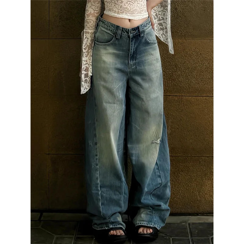 vzyzv  -  Blue Women Jeans High Waist Fashion American Vintage Streetwear Y2K Wide Leg Jean Female Denim Trouser Baggy Denim Pants