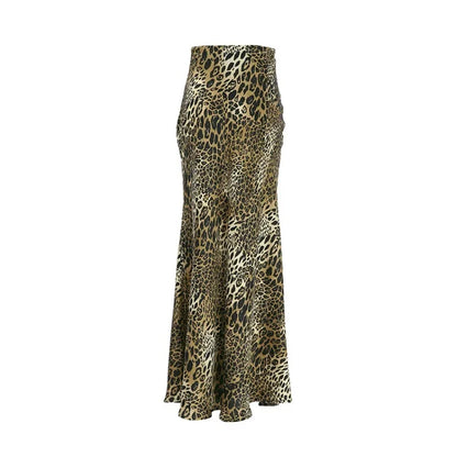 TAVIMART  -  Fashion Sexy Leopard Print Long Skirt Elegant Women 2024 New High Street Summer Waist Dipped Fishtail Skirt Midi Women Clothing