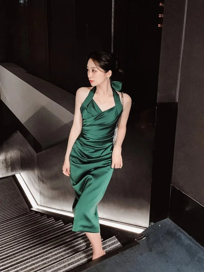 nvxiot  -  Green Light Luxury Temperament And High-End Sense Dress For Women's Summer Niche High-End Banquet Evening Dress