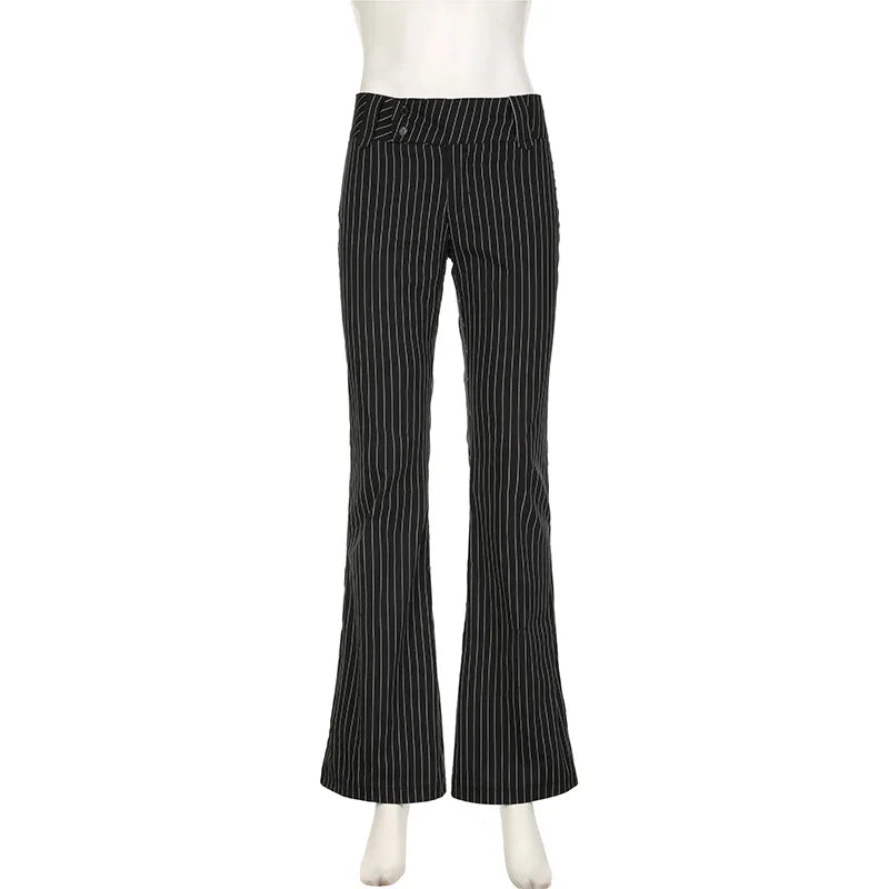 vzyzv  -  Y2K Streetwear Fashion Black Stripe Women Trousers Low Waisted Elegant Flared Pants Chic Ladies Full Length Outfits