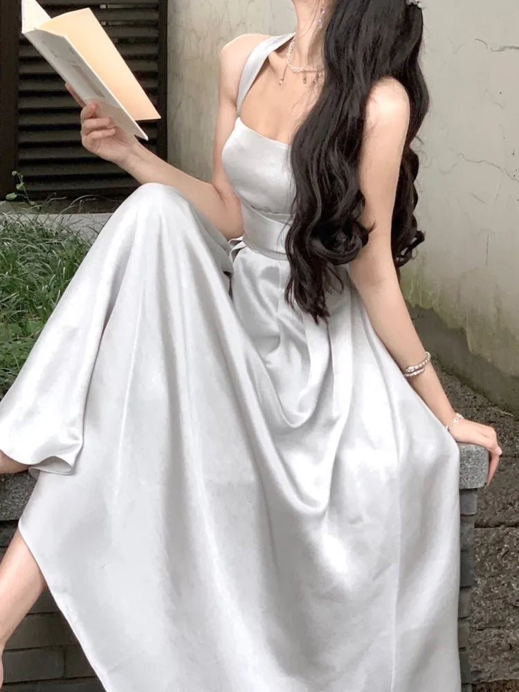 nvxiot  -   Elegant Sleeveless Midi Dresses for Women Solid Slim A-line Vintage Chic Wedding Evening Party Dress Prom Robe Vestidos Mujer