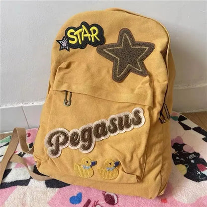 vzyzv  -  Original Star Patchwork Canvas Backpack Cute Girl Hottie Casual Student School Bag Korean Fashion Trendy Y2k Mochilas Para Mujer