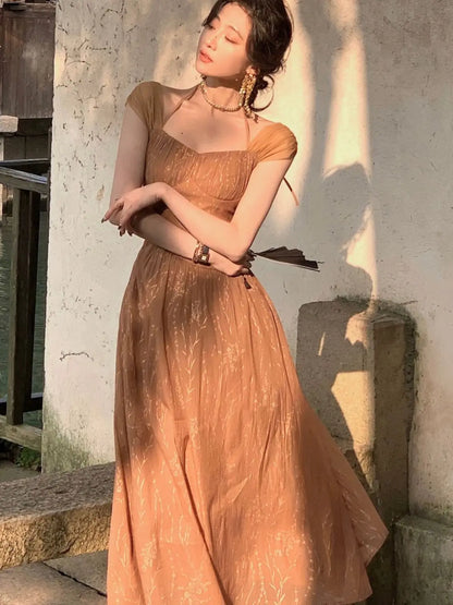 vzyzv -  Vintage Midi Dress For Women Summer New Elegant Prom Evening Party Vestidos Fashion Female Clothing Office Ladies Dresses