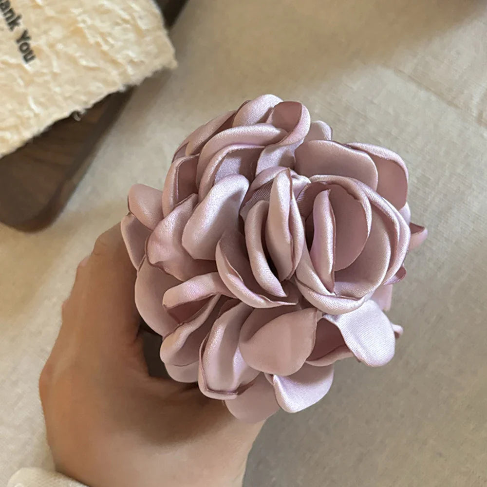 vzyzv -  Fashion Boho Satin Rose Flower Large Hair Claw Clip For Women Spring Summer Beach Trendy Design Korean Colored Hairpin Headdress