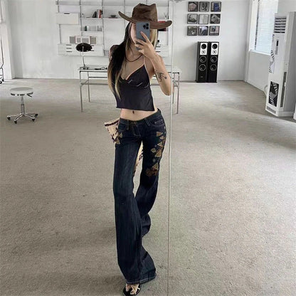 vzyzv  -  Women's Embroidery Low Waisted Micro Flared Jeans Summer New Casual Slim Denim Narrow Pants Female Sexy Bell-bottoms Trousers