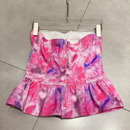 TAVIMART  -  Backless Sexy Pink Tie Dyed Tank Tops for Women Summer Fashion Denim Cropped Top Female Vests Y4038