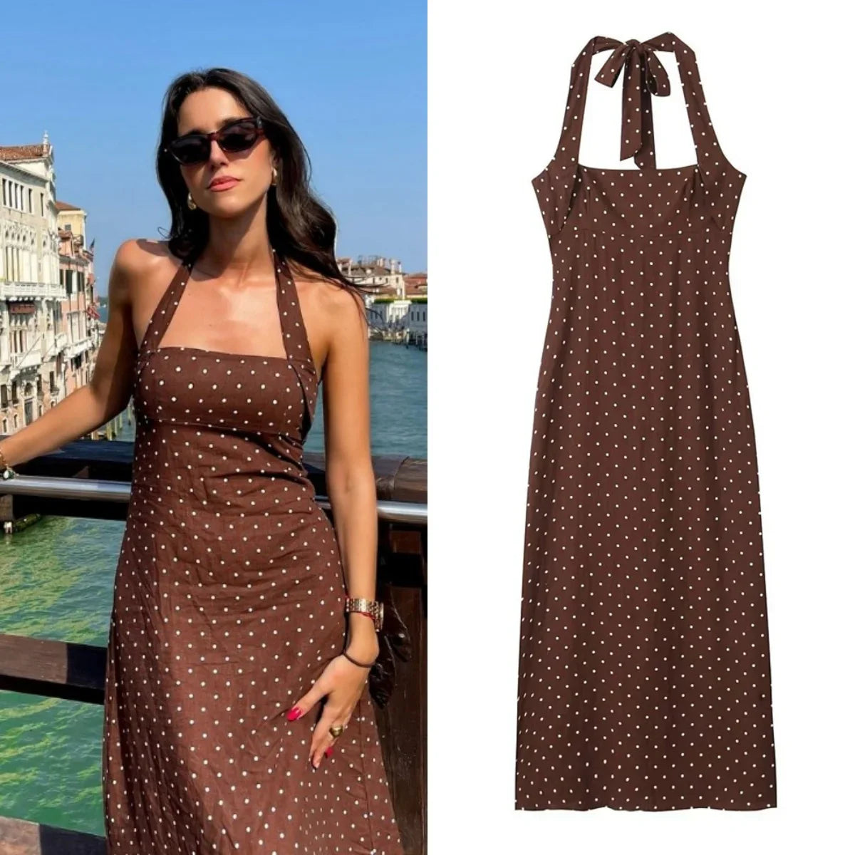 vzyzv  -  summer new women's fashion elegant temperament backless halter neck polka dot slim long skirt