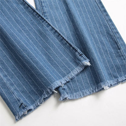 vzyzv  -  Women Stretch Flare Hips Wrap Jeans Lady Vintage Y2K Punk Blue High Waist Denim Pants Lady Streetwear Striped Plaid Trousers